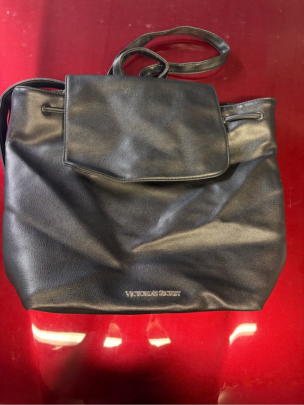 Victoria's Secret Black Pebbled Leather Tote with Flap